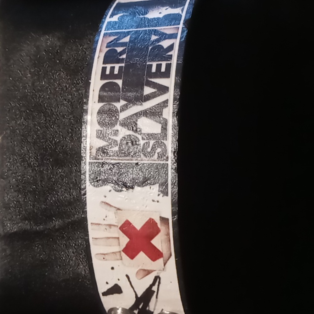 Wide leather band black white red genuine leather modern day slayer.